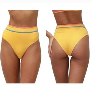 NWT Stone Fox Juniper High-Waisted Bikini Bottom Honeycomb Sunset yellow S